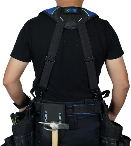 Vista 6 de KUNN Cinturón de herramientas con suspensión y pulsera magnética para carpintero, electricista, cinturón de herramientas, azul