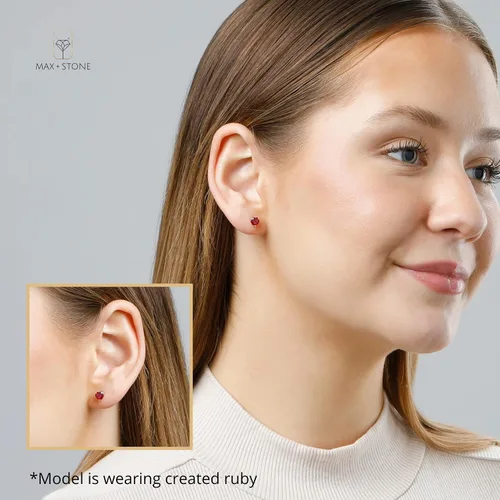 Vista 2 de MAX + STONE - Aretes de oro amarillo o blanco de 14 quilates con forma de corazón para mujer con piedra natal de 0.197in, Metal Gema
