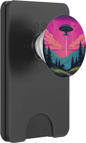 Vista 7 de Retro Alien Abduction Synthwave Ufo PopSockets intercambiables PopGrip