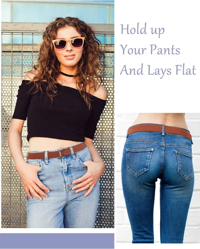Vista 5 de Women No Show Invisible Belt Elastic Stretch Waist Belt with Flat Buckle