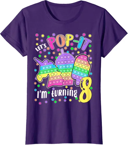 Vista 8 de Let's Pop-it I'm turning 8 Colorful 8th Birthday - Camiseta para niña, Negro