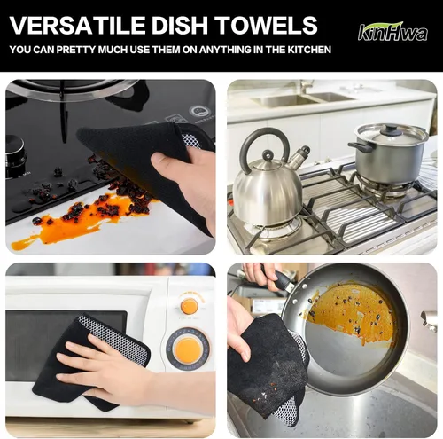 Vista 6 de KinHwa Paños de cocina para platos, paños de microfibra absorbentes de secado rápido, trapos de cocina con lado de limpieza de poliéster, ideal
