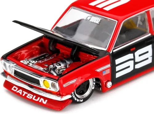 Vista 2 de TRUE SCALE Miniaturas Datsun 510 Pro Street SK510 Rojo y Negro (Diseñado por Jun Imai) Kaido House Special 1/64 Modelo de auto fundido a presión por