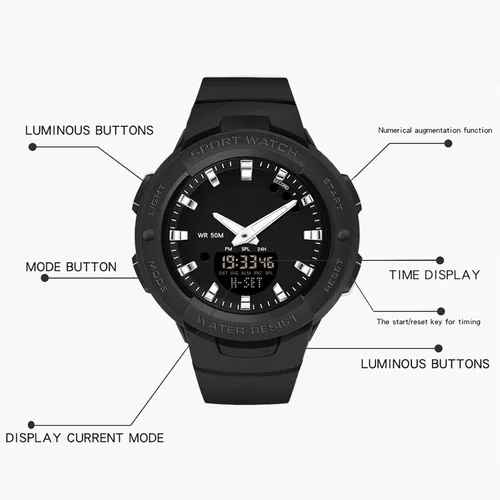 Vista 7 de findtime Relojes analógicos digitales deportivos impermeables reloj de doble pantalla LED retroiluminación LED reloj de pulsera luminoso