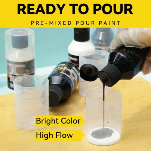Vista 2 de OPHIR Total 22.8OZ Set de Pintura Acrílica para Verter, 3 Suministros de Pintura Acrílica Premezclada para Verter en Negro y 3 en Blanco, para Juego