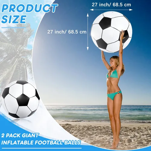Vista 2 de Lewtemi 2 pelotas inflables de fútbol de playa, 27 bolas inflables gigantes de fútbol grandes para actividades al aire libre, decoración de piscina