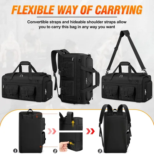 Vista 6 de RAINSMORE Bolsa de gimnasio para hombres, 45L grande 3 en 1, bolsa deportiva con compartimento para zapatos y bolsillo húmedo, resistente al agua