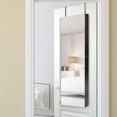 Vista 2 de Giantex Armario de joyería para puerta de pared con espejo de longitud completa, 2 LED con cerradura grande organizador de joyas con espejo ancho