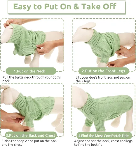 Vista 108 de Queenmore - Suéter de punto trenzado con cuello alto para perros pequeños, para climas fríos, para chihuahua, bulldog, teckel, carlino y yorkie, XS