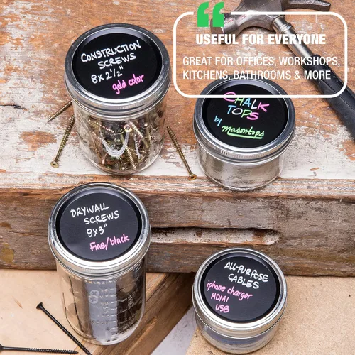 Vista 4 de Chalk Tops - Tapas reutilizables para pizarras para tarros Mason - Paquete de 8 - boca ancha