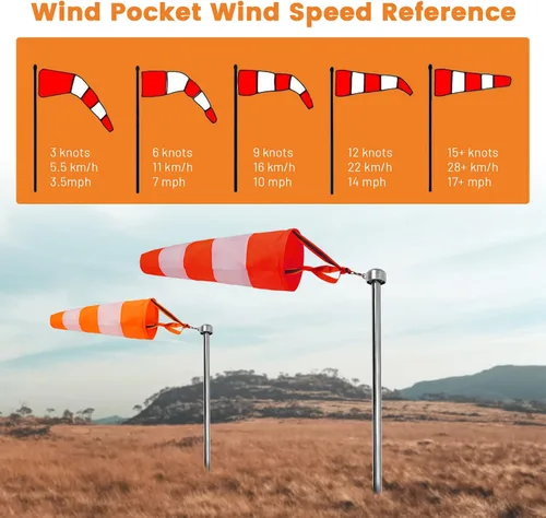 Vista 4 de 2 banderas reflectantes colgantes de manga de viento para exteriores, parada de rasgaduras, aeropuerto, calcetines de medición, calcetines de viento