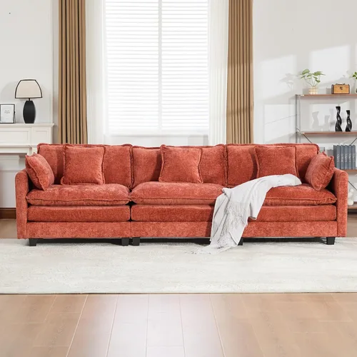 Vista 283 de Sofá seccional modular verde de 111.5", sofás seccionales grandes de 3 plazas para sala de estar, sofá nube oversized de tela chenille con otomana