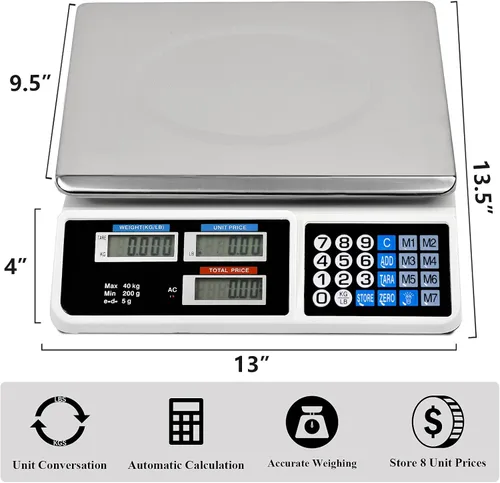 Vista 5 de C-CHAIN Escala de precio digital de 88LB Escala electrónica de precios de computación LCD Digital Comercial Alimentos Carne Escala
