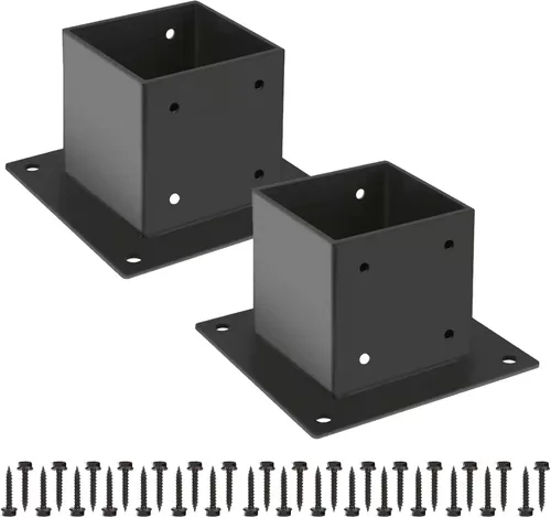 Vista 13 de Base de Poste 4×4, Soportes de Poste de Terraza, Tamaño Interior 3.5"×3.5", Base de Anclaje de Poste de Valla de Acero Grueso, Metal Negro