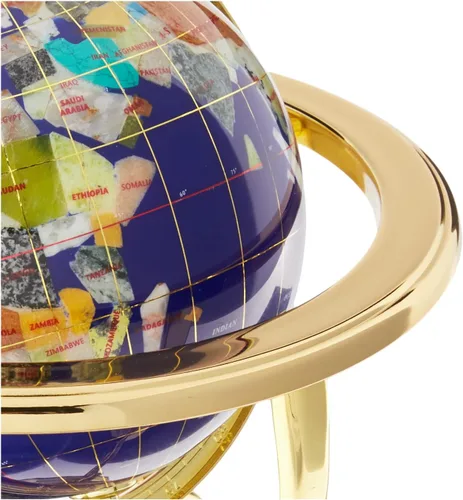 Vista 6 de Unique Art - Globo del mundo con piedra preciosa de lapislázuli azul de 10 x 6 pulgadas con trípode dorado