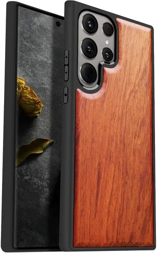 Vista 8 de Carveit Funda de madera para Galaxy S24 Ultra, bandera americana Bandera americana-Madera oscura