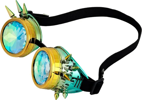Vista 105 de Gafas de caleidoscopio retro con pinchos, gafas de cristal arcoíris steampunk estilo soldadura, gafas de cosplay punk