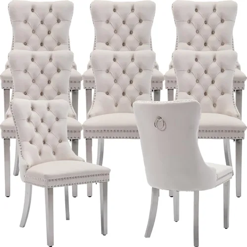Vista 31 de Juego de 2 Sillas de Comedor Modernas de Mediados de Siglo, Tapizadas en Terciopelo Beige con Respaldo Acolchado, Sillas de Cocina y Comedor, Patas
