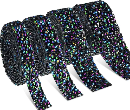 Vista 24 de Dowarm Cinta de diamantes de imitación de 3 yardas, rollo de cinta de diamantes de imitación, envoltura de malla con diamantes de imitación Negro