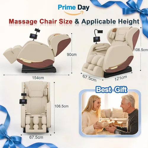 Vista 2 de Silla de masaje 2026, sillas de masaje de cuerpo completo y reclinable con 14 puntos fijos, gravedad cero, cuero de grano de madera, masaje de pies