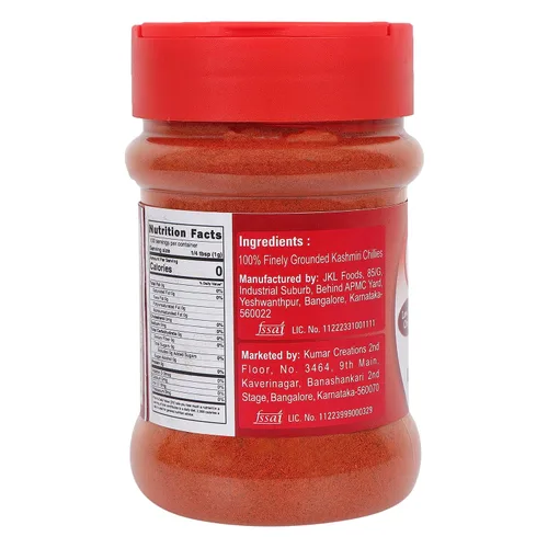 Vista 2 de Tarkeeb Chili en polvo de Cachemira (Deggi Mirch, a bajo calor) Tarro de PET con tapa agitadora de 3.52 oz (100 g) Auténtica especia india Todo