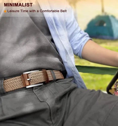 Vista 9 de BULLIANT Cinturón para hombre, paquete de 2 unidades, elástico trenzado para hombre, para golf, caza, pantalones de mezclilla, 1 38 pulgadas