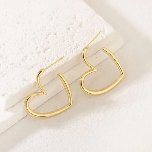 Vista 4 de Aretes chapados en oro de 14 quilates para mujer, joyería gruesa Corazón de oro de 14 quilates