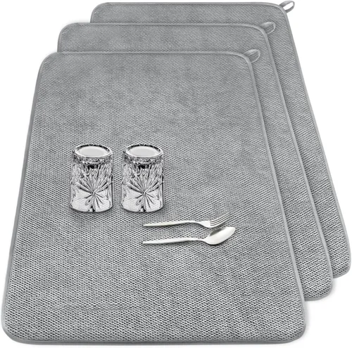 Vista 8 de Paquete de 2 alfombrillas de microfibra para secar platos, escurridor de platos absorbente para encimera de cocina, almohadillas de secado de platos