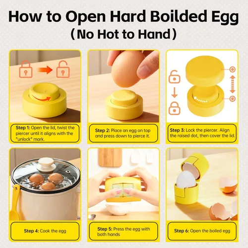 Vista 4 de Innovador abridor de cáscaras de huevo 2 en 1, galleta peladora de huevos duros con perforador, lindo separador de huevos para huevos crudos