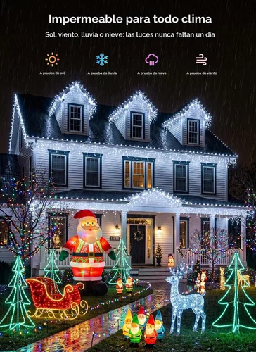 Vista 5 de Luces de Navidad de carámbano para exteriores, 40 pies, 432 LED, impermeables, para exteriores, 8 modos de iluminación, con control remoto Blanco