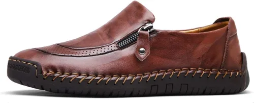 Vista 2 de Qiucdzi Zapatos cómodos de cuero para hombre, con costuras a mano, antideslizantes, informales, mocasines, zapatos para barco, Transparente