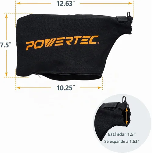 Vista 2 de POWERTEC Bolsa colectora de polvo para sierra ingletadora de 7-1/4 pulgadas, 8-1/2 pulgadas, se adapta a puertos de polvo nominales de 1-1/2