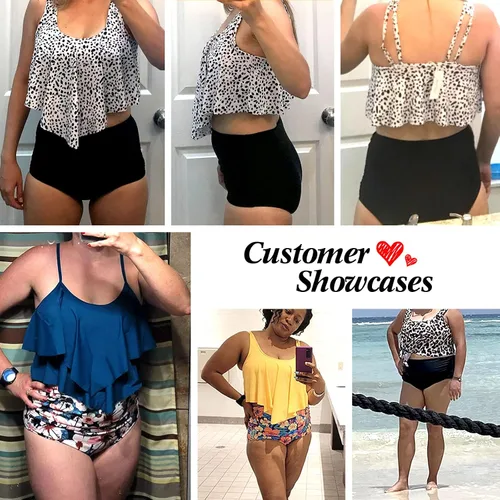 Vista 5 de Edelqual Bikini de cintura alta para mujer, cobertura completa, control de abdomen, fruncido, traje de baño tankini