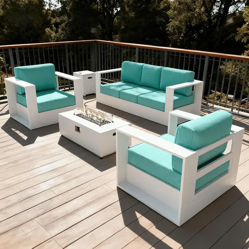 Vista 38 de LayinSun - Juego de muebles de exterior de aluminio de gran tamaño de 5 piezas con mesa auxiliar Negro/Gris oscuro