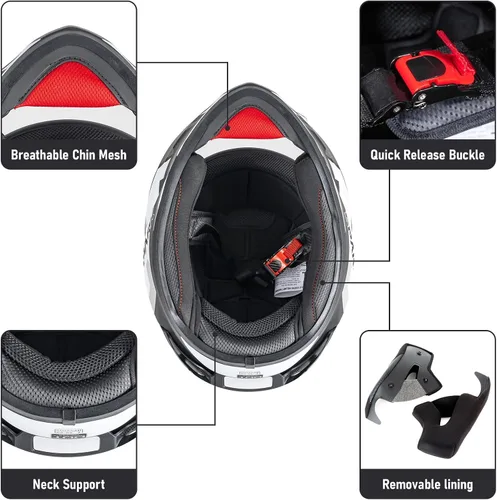 Vista 5 de Casco integral para motocicleta aprobado por DOT para adultos, ligero con ventilación, equipo de conducción para todas las estaciones, forro