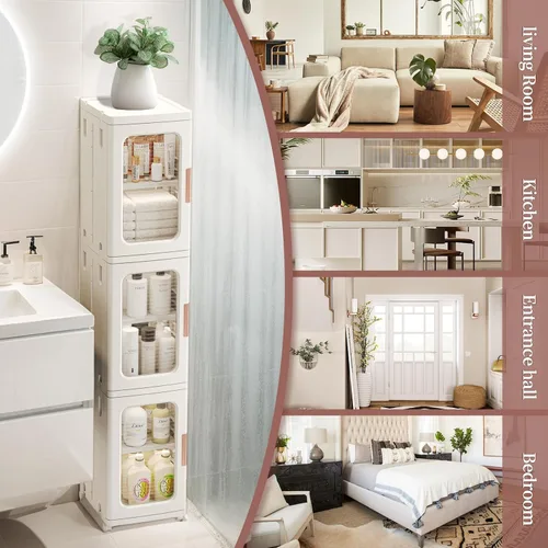 Vista 4 de CXCJAI Armario de almacenamiento estrecho con puertas y estantes, armario de cocina alto y delgado con estante ajustable, organizador de papel