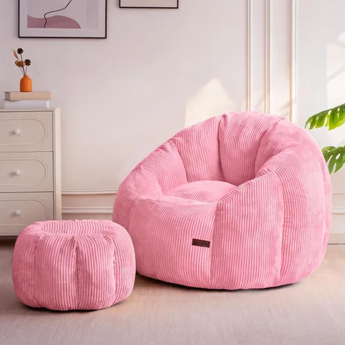 Vista 12 de MAXYOYO - Puf con otomana, silla gigante de calabaza para adultos Beige