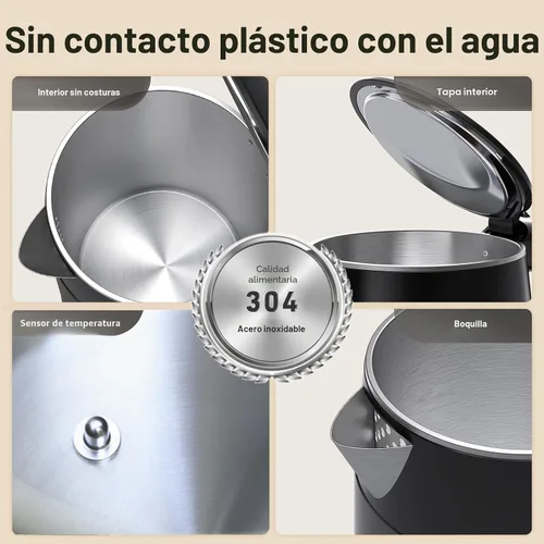 Vista 3 de Mecity Hervidor eléctrico de 1.7L con pantalla táctil de control de temperatura, sin contacto de plástico con agua. 6 programas de temperatura