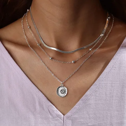 Vista 2 de Shegirl Layered Necklace Silver Pendant Necklaces Fashion Necklaces Jewelry for Women and Girls