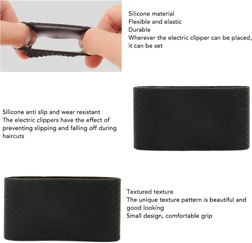 Vista 6 de Clipper Bands, paquete de 3 bandas profesionales de silicona negra deslizante, calor eléctrico, manga protectora, bandas de corte eléctrico