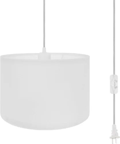 Vista 9 de Lámpara colgante enchufable, luces colgantes de 15 pies con cable de enchufe, interruptor de encendido/apagado, pantalla de lino, lámpara colgante