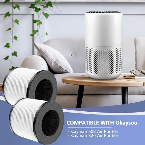 Vista 2 de Cayman 608/320 Filtro compatible con Okaysou Cayman 608/320 Air Purifie-r, filtración 3 en 1, paquete de 2