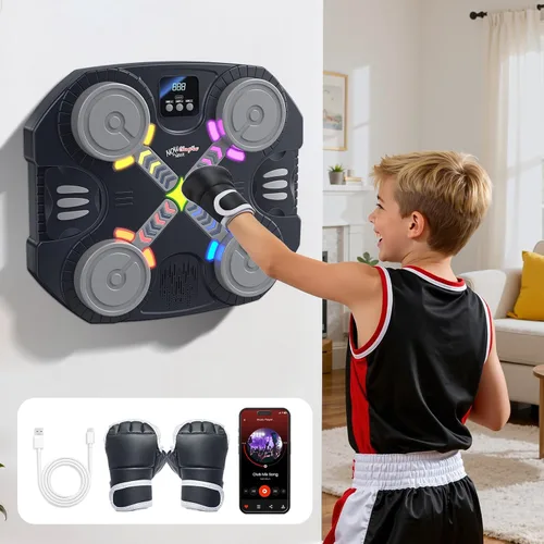 Vista 2 de Music Boxing Wall Machine for Adults & Kids with Led Light & Boxing Gloves 4 puntos de golpe - niños 3+
