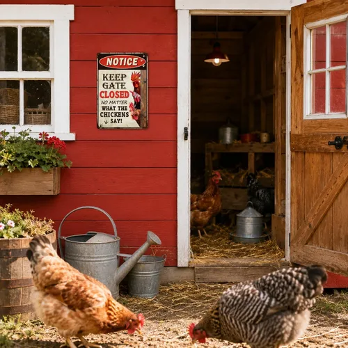 Vista 5 de Regalos divertidos de pollo, decoración de pared con letrero de gallinero, mantén la puerta cerrada (261) Accesorios de gallinero, letrero