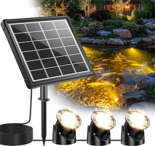 Vista 10 de Luces de Estanque Solares, Luces de Estanque RGB LED Impermeables IP68, Luz Solar Subacuática con Batería de 2200mAh con Dos Opciones de Modo