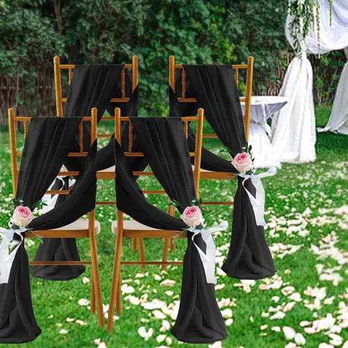 Vista 7 de SiinvdaBZX 2 Paneles Tela Drapeada de Arco de Boda 30" x 240" de Poliéster de Gasa Negra para Múltiples Ocasiones