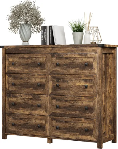 Vista 16 de Xixini - Cómoda para dormitorio con 5 cajones, cómoda alta de madera, organizador moderno de ropa estilo granja, gabinete de almacenamiento con asas