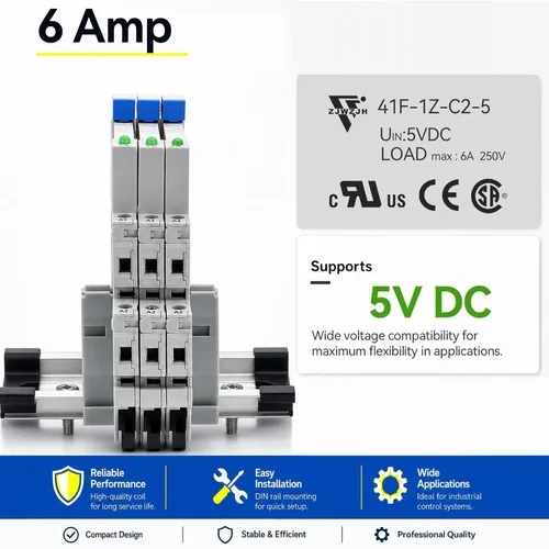 Vista 3 de Relé electromagnético 5VDC SPDT 6Amp, relés de alimentación con indicador LED, base de enchufe, riel DIN, ultra delgado de 6.2mm, certificación UL