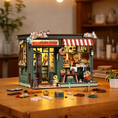 Vista 7 de Kit de casa en miniatura para adultos y adolescentes, decoración de casa pequeña con interruptor táctil, rompecabezas de madera 3D, regalo