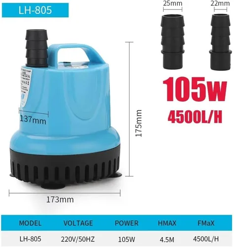 Vista 2 de Bomba sumergible eléctrica 10/18/25/45/60/85/105W 600-4500L/H Bomba de agua sumergible 220V acuario peces estanque tanque boquilla Marin Control
